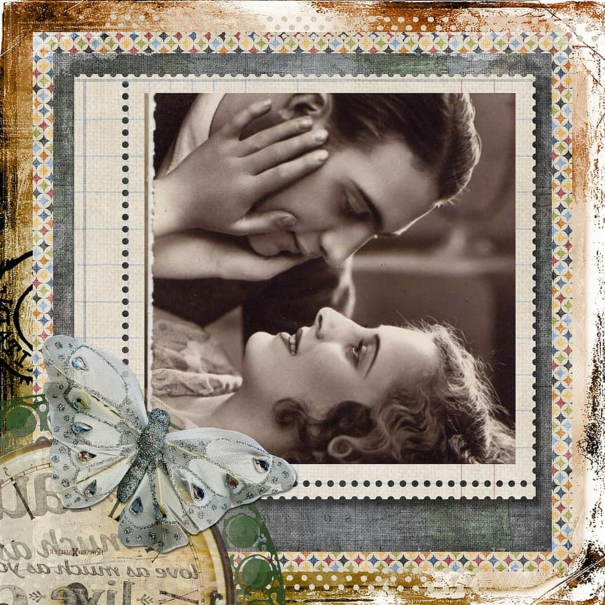 Vintage, Love, Art, Collage, Photo, Couple, Twenties, 1920s, Hollywood, Female, Movie