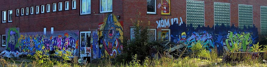 графити, сграда, изоставен, стена, изкуство, промишленост, на открито, градски