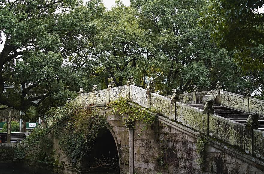 мост, лестница, пруд, древний