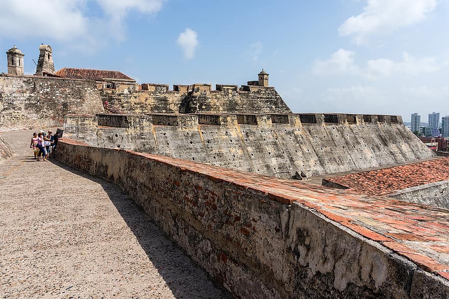 miasto otoczone murami, twierdza, castillo san felipe de barajas, Cartagena, architektura, znane miejsce, historia, na zewnątrz budynku, podróżować, kultury, stary