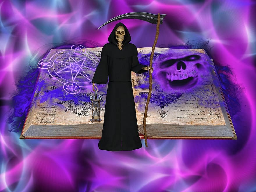 Background, Design, Digital, Book, Spell, Grim Reaper, men, halloween, spooky, illustration, women