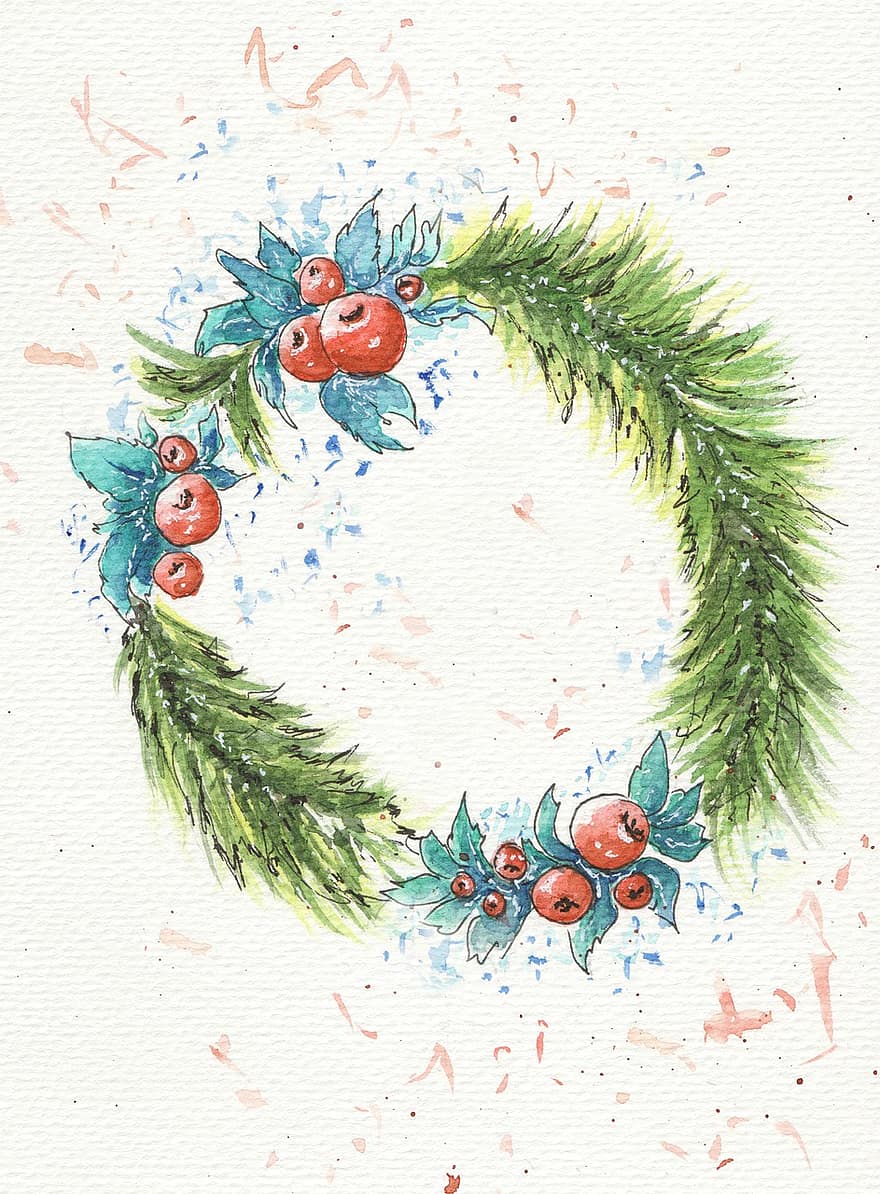 bunga, lingkaran, beri, ranting, merapikan, cabang konifer, cranberi, musim dingin, alam, hari Natal, dekorasi