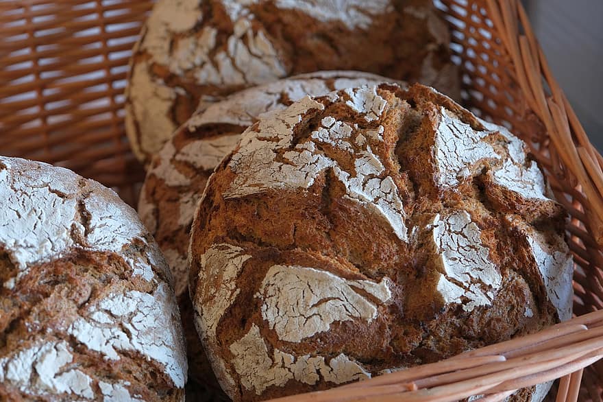 Bread, Loaf, Food, Basket, Baked, Farmers Bread, Nourishment, Delicious, freshness, homemade, close-up