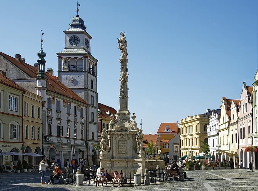 Republica Cehă, construit, Třeboň, oraș, centru istoric, istoric, clădire, piața orașului, Fântână, Boemia, sudul Boemiei