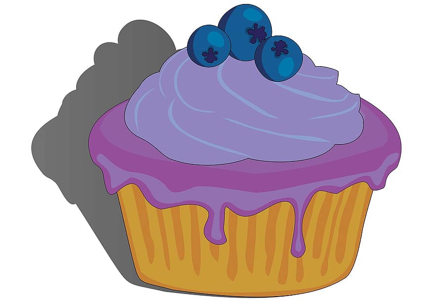 cupcake, dessert, sød, muffin, mad, blåbær, bageri, snack, behandle, tegning
