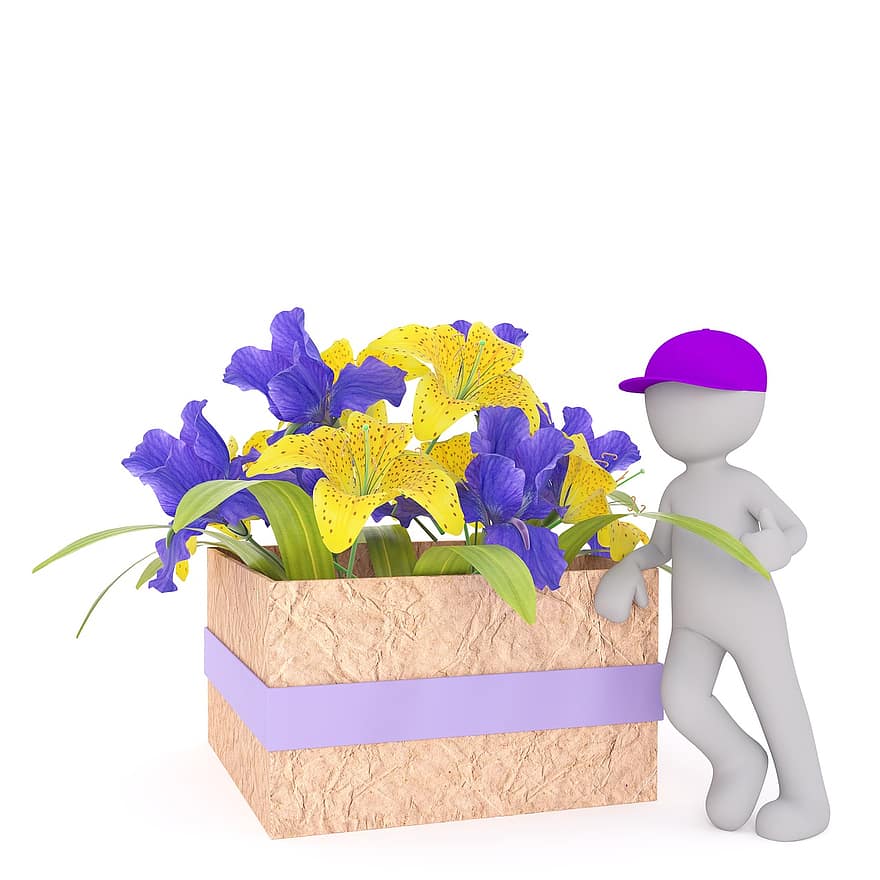biały samiec, Model 3D, odosobniony, 3d, Model, całe ciało, biały, kwiaciarz, kwiaty na sprzedaż, sprzedawca kwiatów, kwiaty