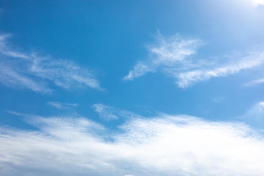 ciel, des nuages, cirrus, atmosphère, cloudscape, journée, ciel bleu