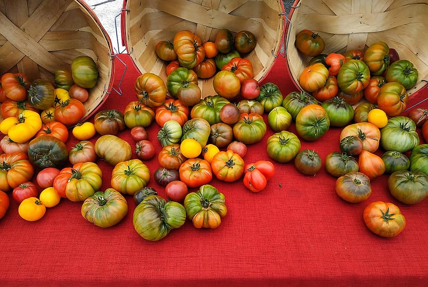 トマト、野菜、ファーマーズマーケット、市場、収穫、レッズ、フルーツ、作物、オーガニック、農業、フード