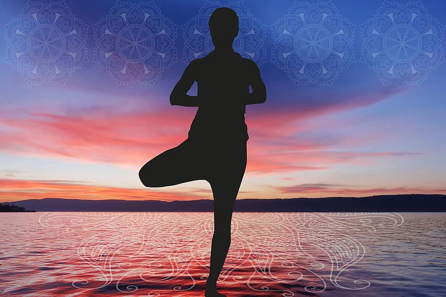yoga, Lac, soir, méditation, eau, dom, énergie, Puissance, le tantra, entraînement, âme
