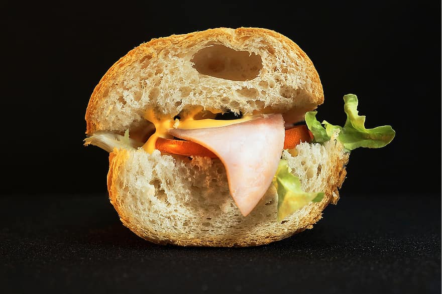 Sandwich, Brot, Grüner Salat, Käse, Mortadella, Tomate, Snack, Lebensmittel, Frische, Nahansicht, Gourmet