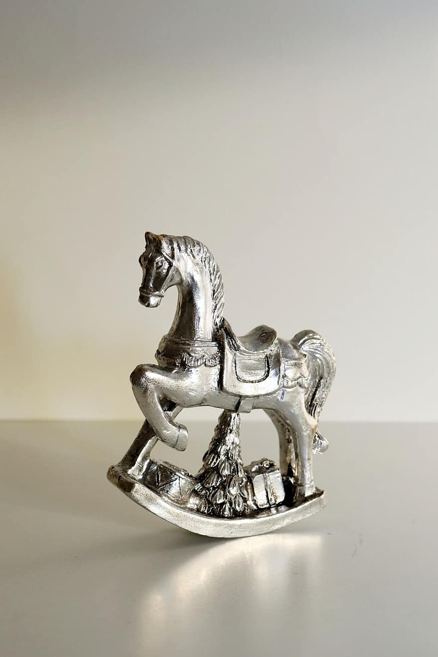 figurine, gynge hest, dekorasjon, dekor, sølv, julegave
