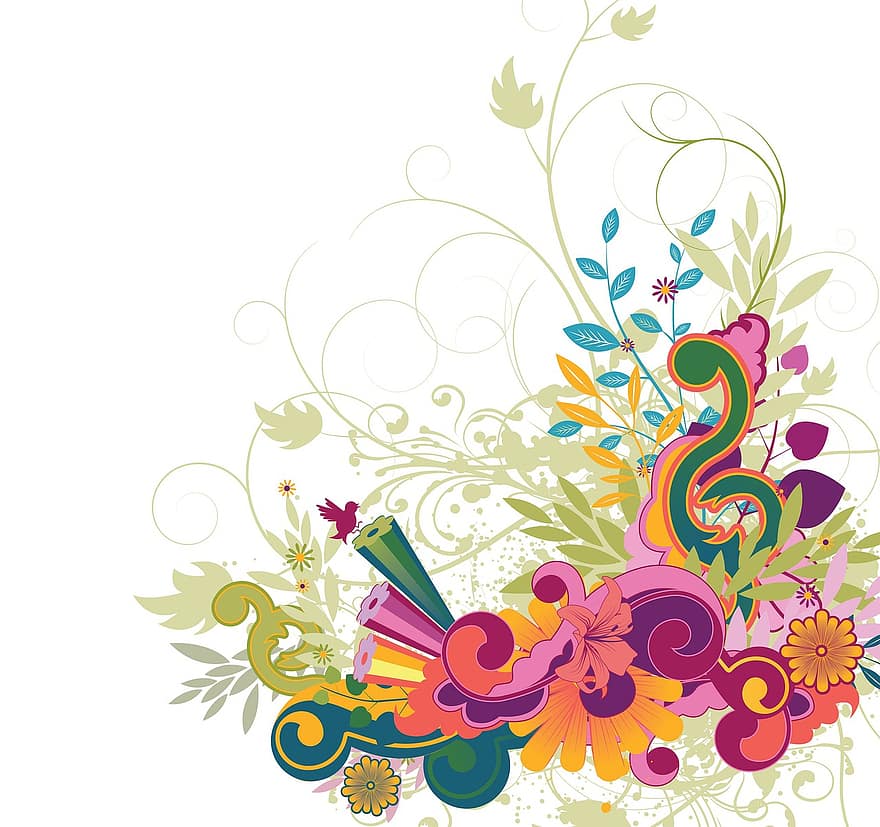 Flowers, Flourish, Border, Design, Ornamental, Plant, Leaves, Blossom, Nature, Decorative, Colorful