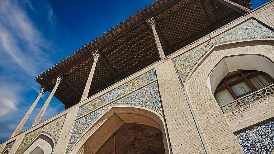 palota, épület, épülethomlokzat, történelmi, régi, ívek, építészet, Irán