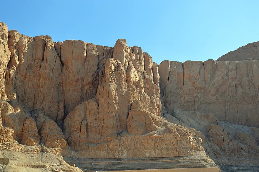 Египет, планина, храм, геология, рок, стръмна скала, пейзаж, камък, лято, пясък, пясъчник