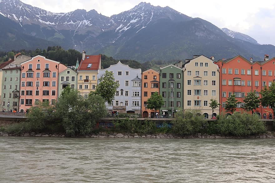 città, edifici, Innsbruck, Austria, Alpi, montagne, cultura