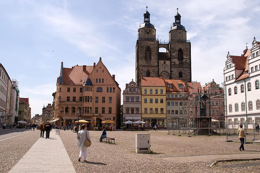 du lịch, Châu Âu, lutherstadt, wittenberg, Tòa thị chính Forecourt, lịch sử, nơi nổi tiếng, ngành kiến ​​trúc, tòa nhà bên ngoài, các nền văn hóa, tôn giáo