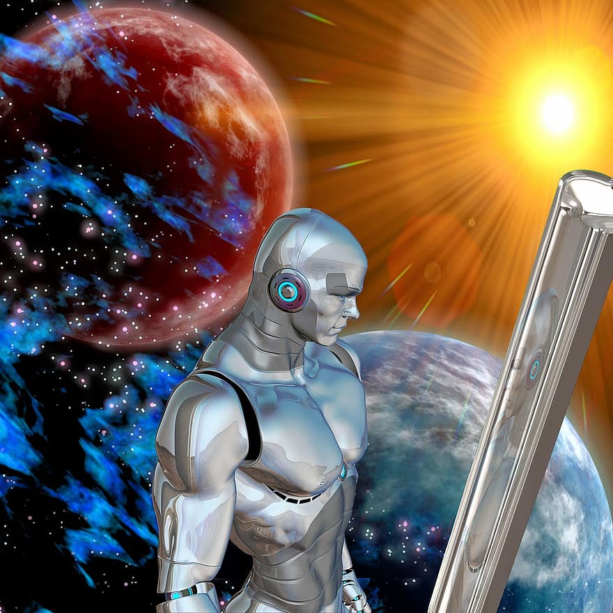 robot, nap, tér, távoli, tudományos-fantasztikus, utópia, fantázia, napfény, bolygó, légkör, világítás
