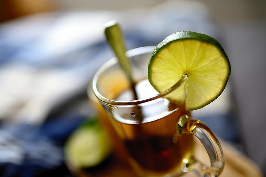 kalk, tee, örtte, te med citron, citron-, hälsa, sjukdom, influensa, kall, dryck, glas