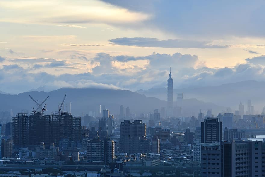 Miasto, podróżować, turystyka, Budynki, architektura, miejski, Tajpej, Tajwan, wieżowiec, pejzaż miejski, miejska linia horyzontu