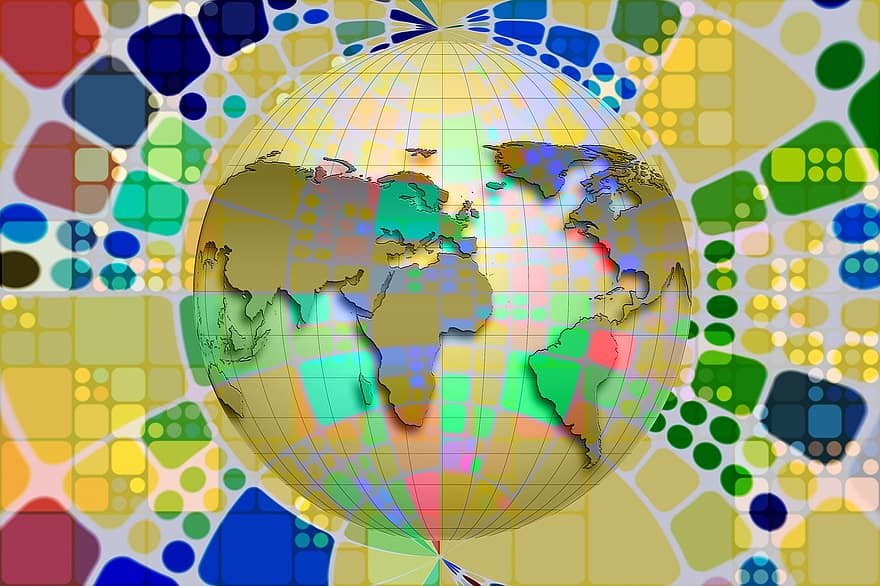 globo, terra, mundo, continentes, colorida, abstrato, classificação