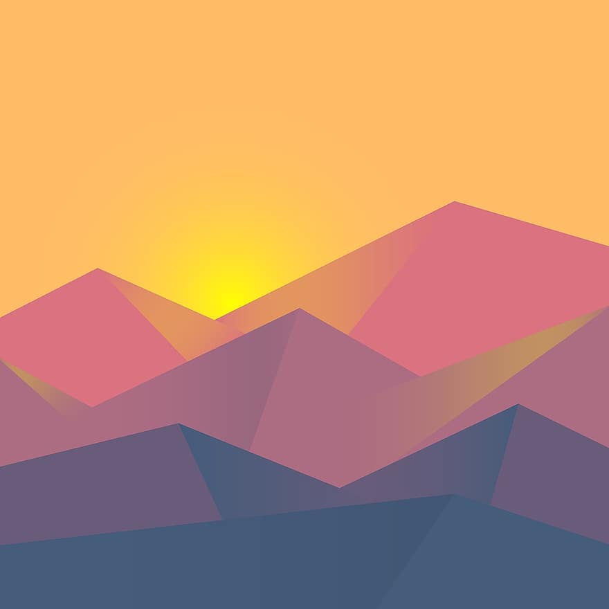 Image, Sunset, Landscape, Graphics, Nature, Sky, Colors, Art, Background, Icon, Yellow