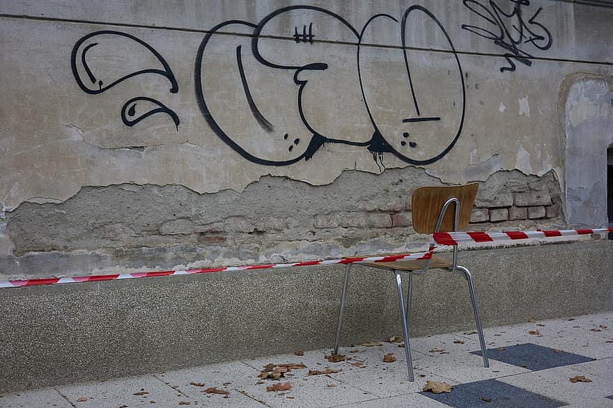 cadeira, grafite, cidade, restrito