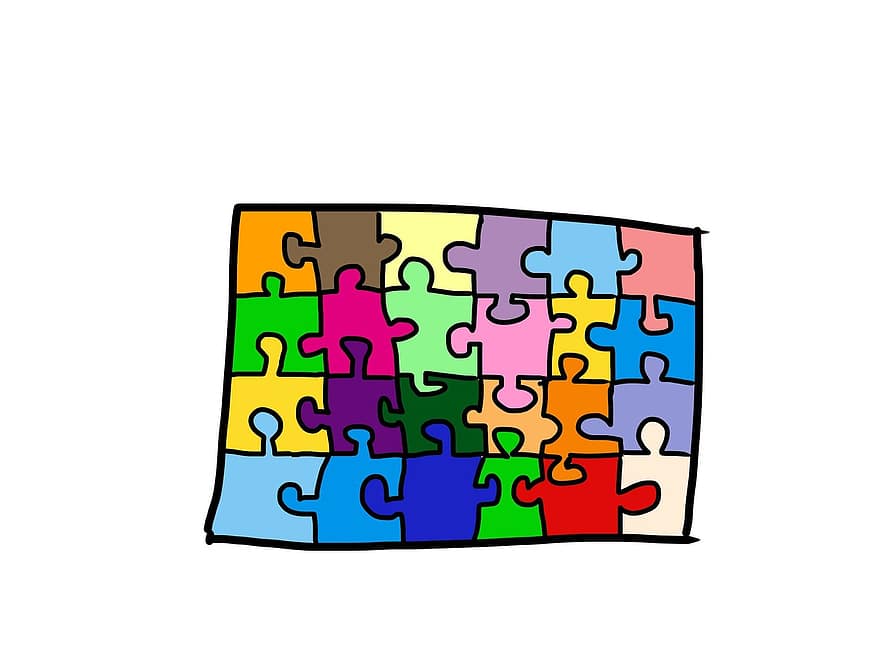 puzzle, coloré, bande dessinée, dessin animé