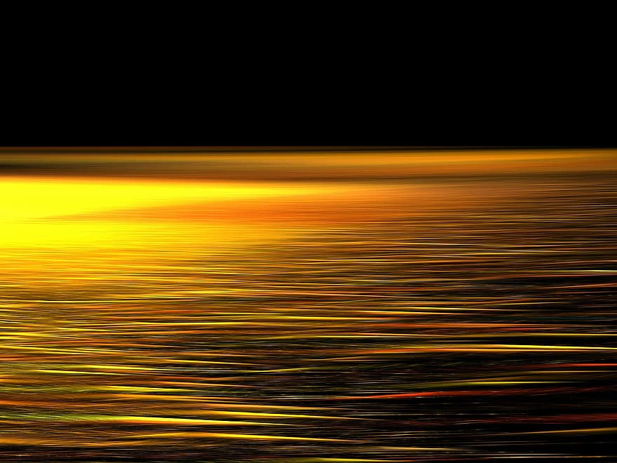 Digital, fraktal, Hintergrund, Nacht-, Ozean, schwarz, Gold, Wellen, Licht, braunes Licht, brauner Ozean