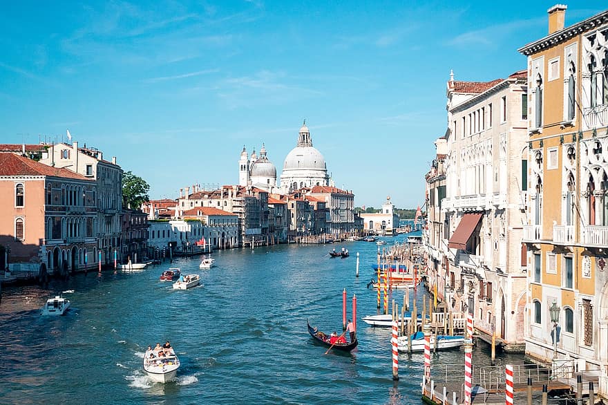 Grand Canal, Boats, Venice, Italy, Canal, Buildings, Architecture, City, Historic, Tourism