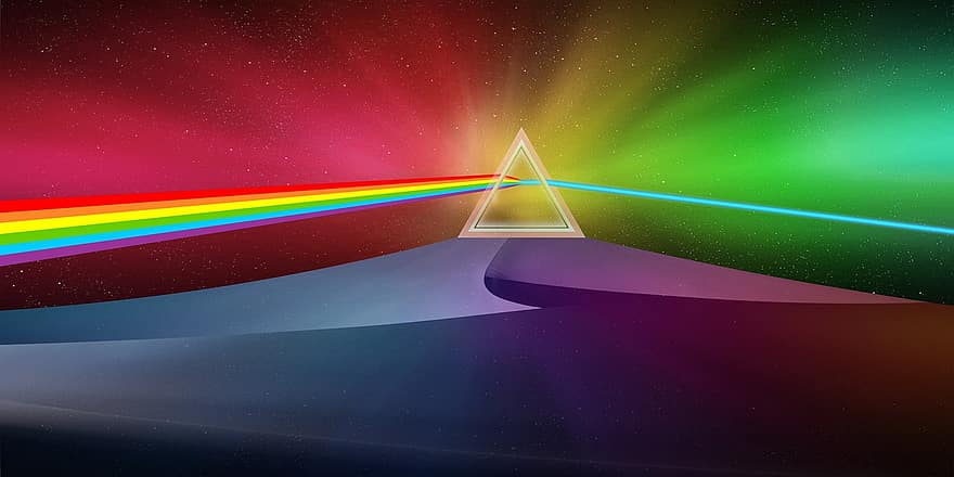 pirámide, prisma, triángulo, color, arco iris, espectro, futurista, futuro, ciencia ficción, tecnología, dunas