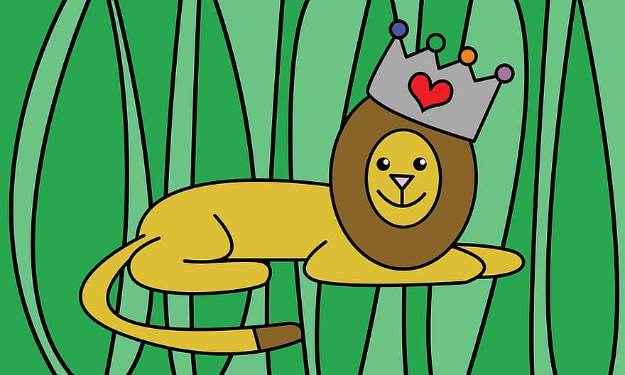 lev, Roztomilé ilustrace, roztomilý, kreslená pohádka, zvíře, zoo, volně žijících živočichů, divoký, legrační, charakter, džungle