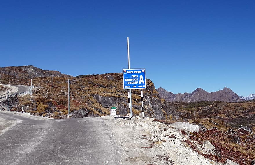 Bum La Pass, δρόμος, βουνά, σύνορο, Μεγάλο υψόμετρο, Ιμαλάια, Ινδο-Θιβετιανά σύνορα, tawang, Arunachal, βουνό, τοπίο