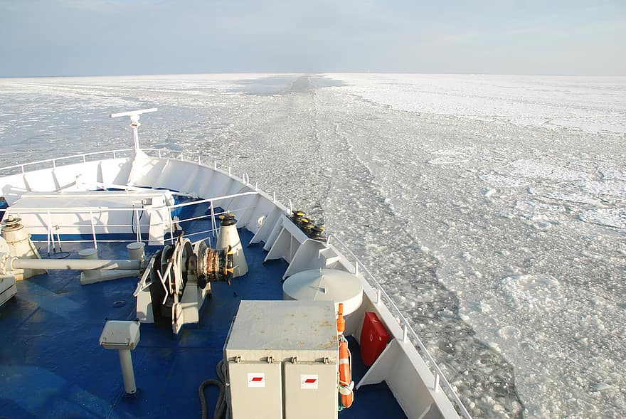 Sea, Ice, Winter, Snow, Ship, Nature, nautical vessel, transportation, yacht, blue, travel
