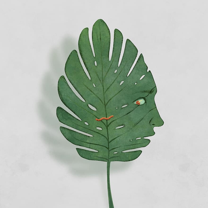 Leaves, Insect, Worm, Plant, Imagination, Fantasy, Creativity, Painting, Art, Silhouette, Outline