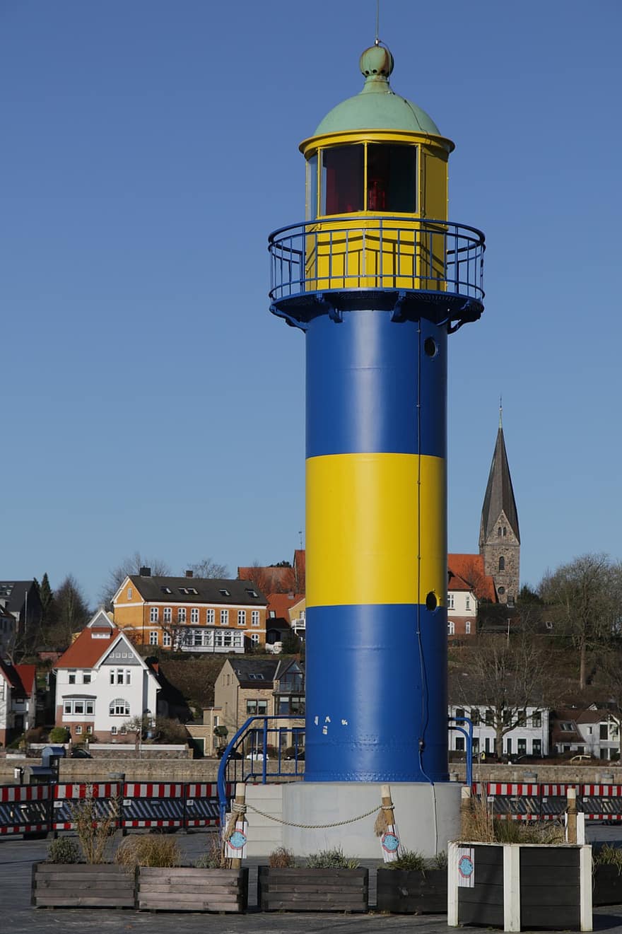 phare, côte, ville, Port, la tour, point de repère, mer Baltique, port, eckernförde, architecture, endroit célèbre