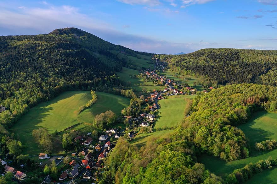 село, долина, ліс, місто, будинків, поля, природи, краєвид, Вальтерсдорф