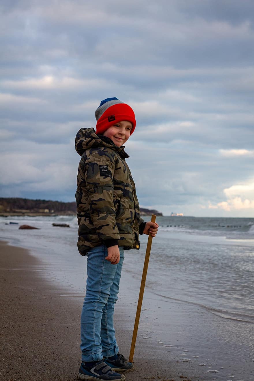 Sea, Boy, Coast, Sand, Baltic Sea, Vacation, Outdoors, child, one person, winter, boys