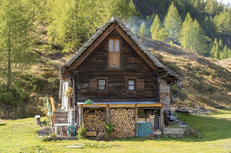 cabina, refugio de montaña, cabaña, casa, de madera, cabina de madera, casa de madera, arquitectura, rural, campo, arboles