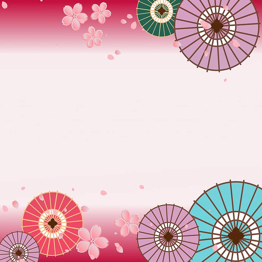 ombrello giapponese, fiore di sakura, fiore di ciliegio, sfondo giapponese, sakura, primavera, giapponese, ciliegia, pastello, fiore, fioritura