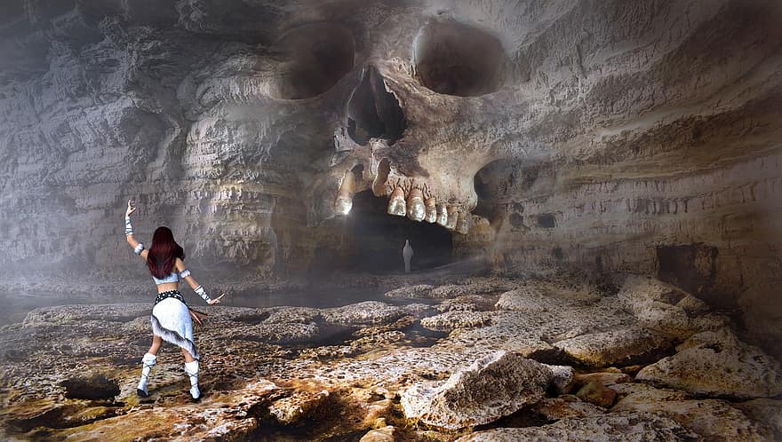 Fantazja, skała, jaskinia, czaszka i Piszczele, czaszka, indyjski, kamienie, ponury, mistyczny, nastrój, portal jaskiń