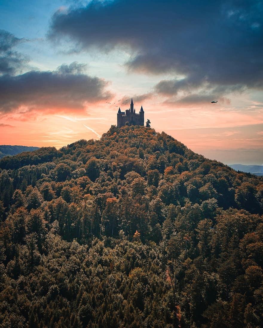 Schloss, Landschaft, Himmel, Wahrzeichen, Deutschland, die Architektur, Mittelalter, Gebäude, Festung, Fantasie, historisch