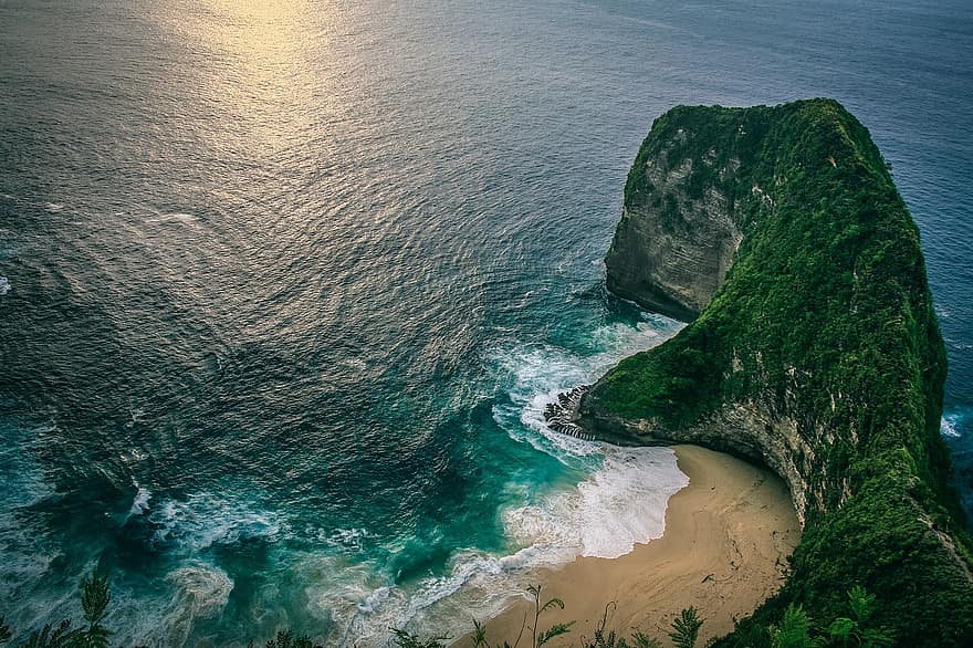 стръмна скала, крайбрежие, плаж, остров, брегова линия, морски бряг, море, океан, вода, природа, панорамен