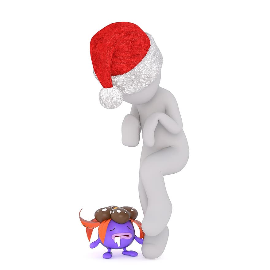 korkutucu, beyaz erkek, 3 boyutlu model, yalıtılmış, 3 boyutlu, model, tüm vücut, beyaz, Noel Baba şapkası, Noel, 3d santa şapka