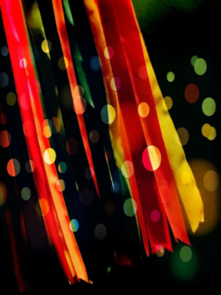 Colored Ribbons, Bokeh, Night, Celebration, Party, Event, Art, abstract, backgrounds, defocused, multi colored