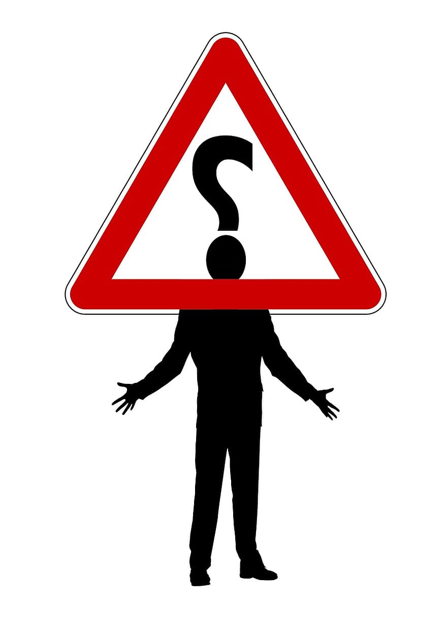 om, siluetă, indicator, triunghi de avertizare, semn de circulație, warnschild, Atenţie, semnul întrebării, problemă, sarcină, cerere
