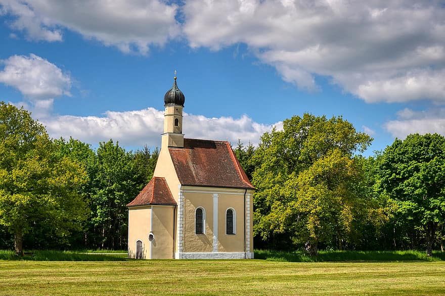 Church, Building, Meadow, Chapel, Steeple, Christianity, Architecture, Landscape, Field, Countryside