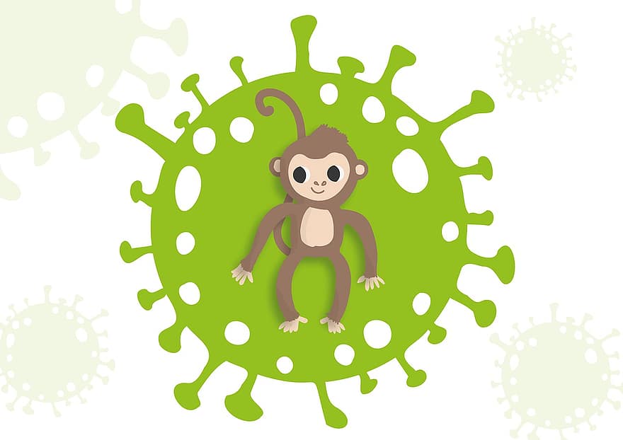 Ospa małp, wirus, infekcja, małpa, Wirus małpiej ospy, choroba, patogen, epidemia, pandemiczny, kreskówka, ilustracja
