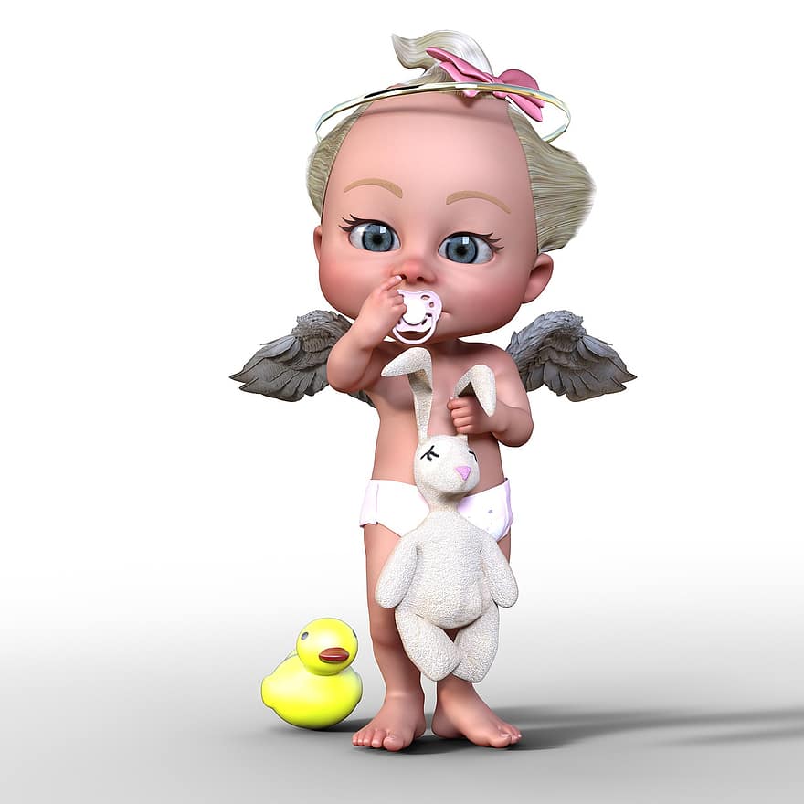 Baby, Angel, Cute, Wing, Halo, Pacifier, Diaper, Innocent, Charming, Sweet, Small