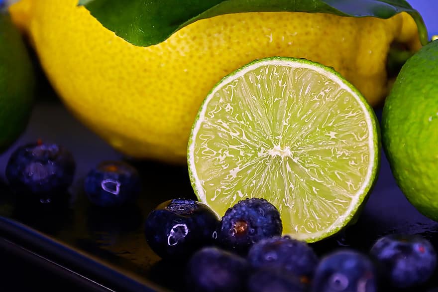 цитрусови плодове, плодове, храна, лимон, вар, горски плодове, нарязан, прясно, здрав, витамини, хранене
