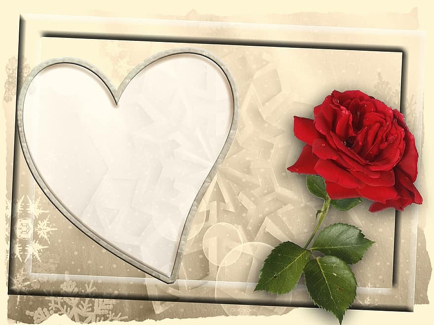 Valentijn, wenskaart, montuur, fotolijst, foto lijstje, hart-, roos, sepia, rood, achtergrond, kaart